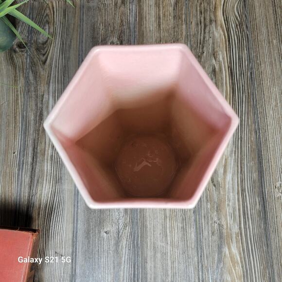 Vintage Pink Hombre Vase, Tall Hexagon MCM - Picture 4 of 6